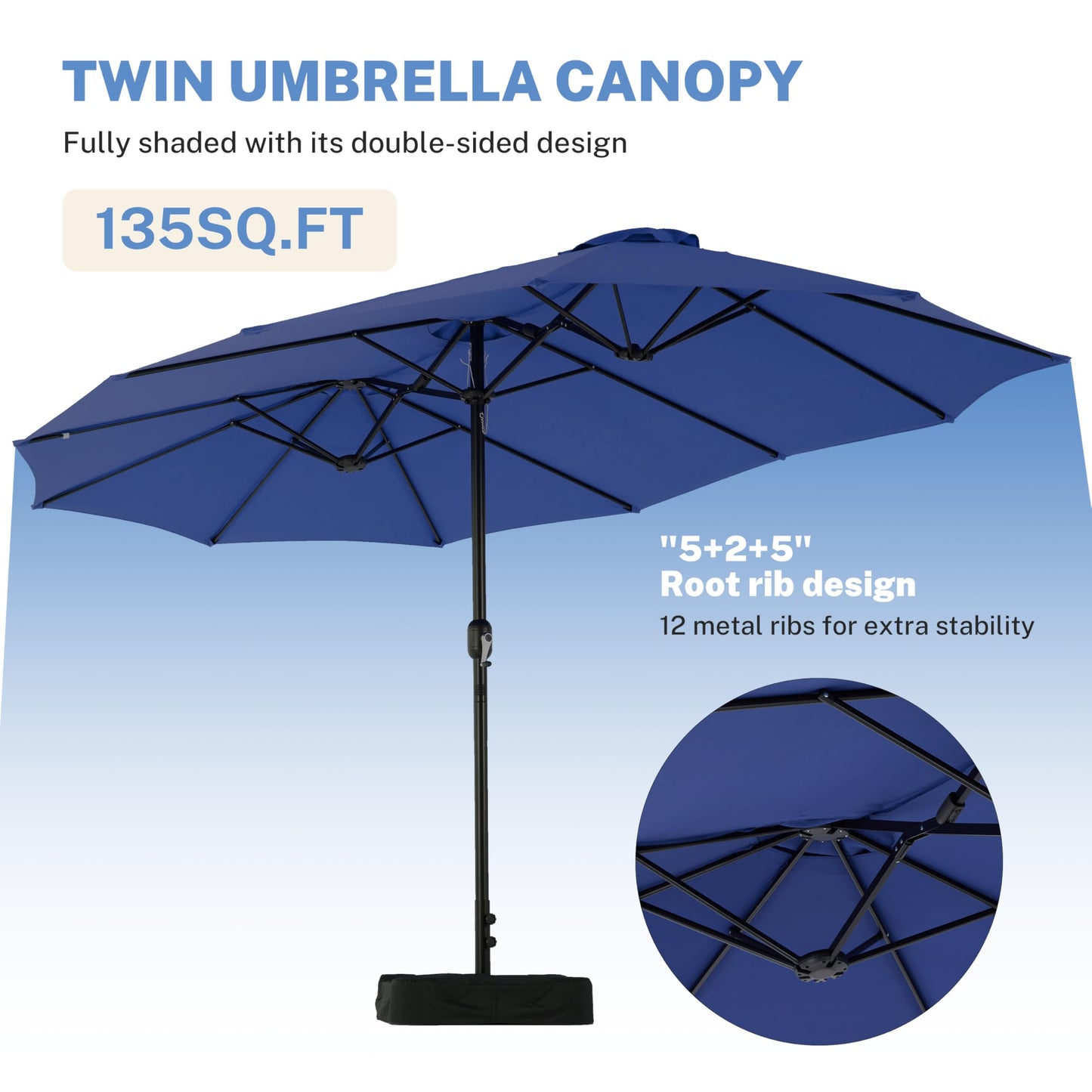 Simple Deluxe 15ft Outdoor Patio Umbrellas with Base Included, Double-Sided Rectangle Large Table Umbrella with Stand, Market Umbrellas for Poolside Backyard Lawn
