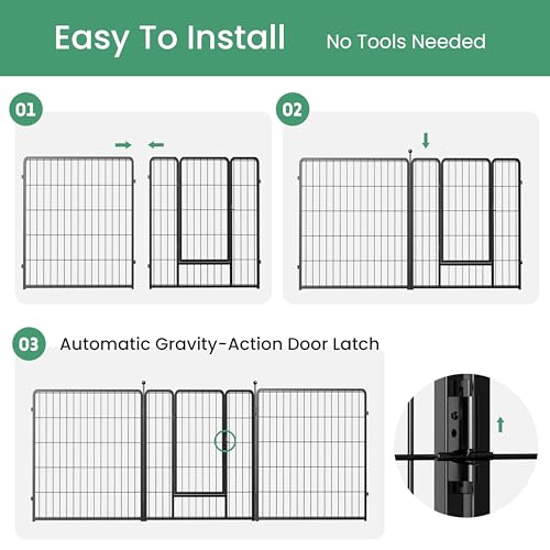 Dog Playpen, Heavy Duty Metal Pet Playpen Indoor Outdoor for Camping, Yard, RV, Garden Fence, Privacy Patio, Black