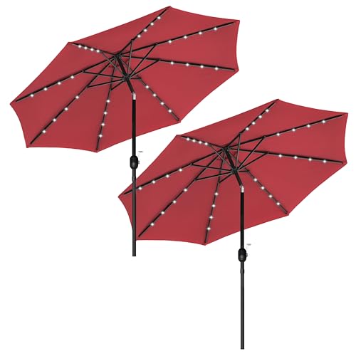Simple Deluxe 9' Solar Umbrella 32 LED Lighted Patio Umbrella Table Market Umbrella for Garden, Deck, Backyard and Pool