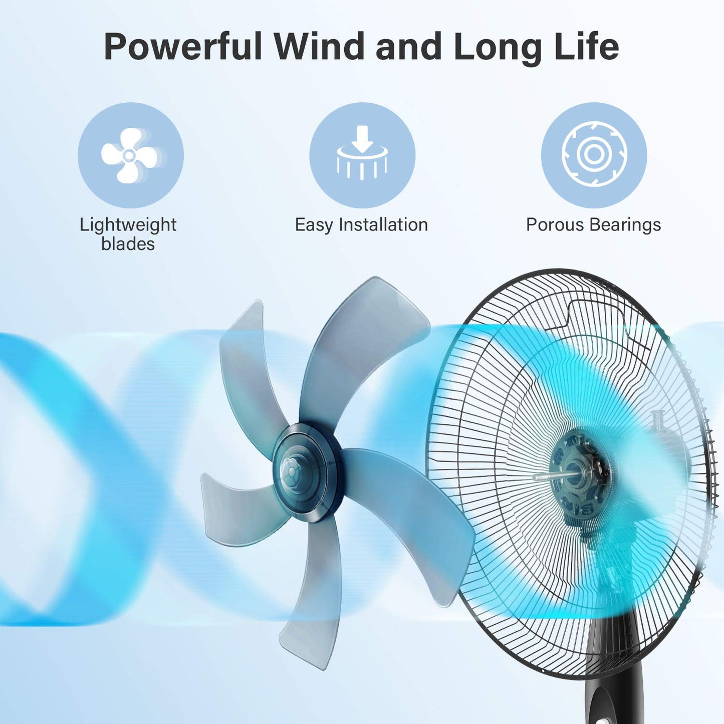 Simple Deluxe 16" Pedestal Fan for Bedroom, 75° Oscillating Standing Floor Fan with 3 Speeds, Powerful 20ft/s Airflow, Adjustable Height & Tilt, Remote Control, for Home & Office Group