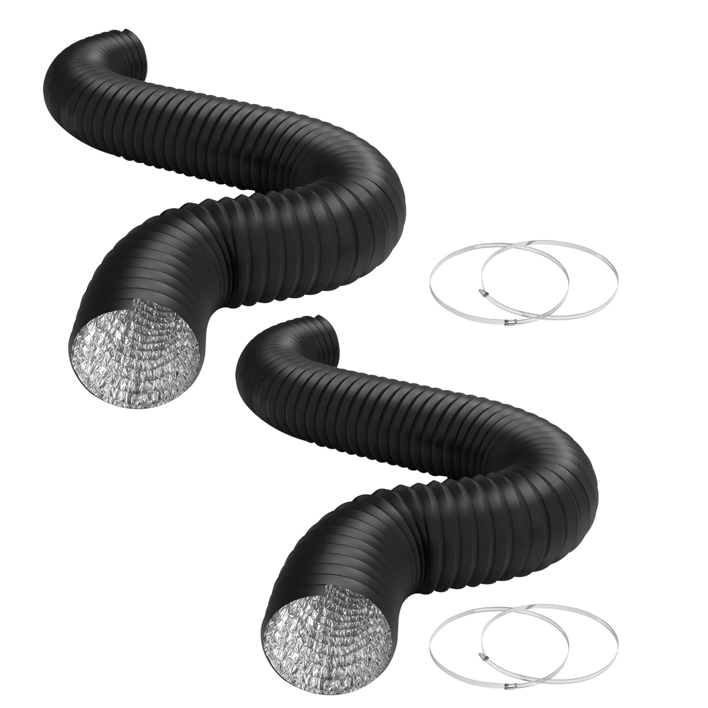 iPower Flexible 6 Inch 8 Feet Aluminum Ducting 4 Layer Protection Dryer Vent Hose for HVAC Heating Cooling Exhaust and Ventilation, 2 Clamps Included, Black