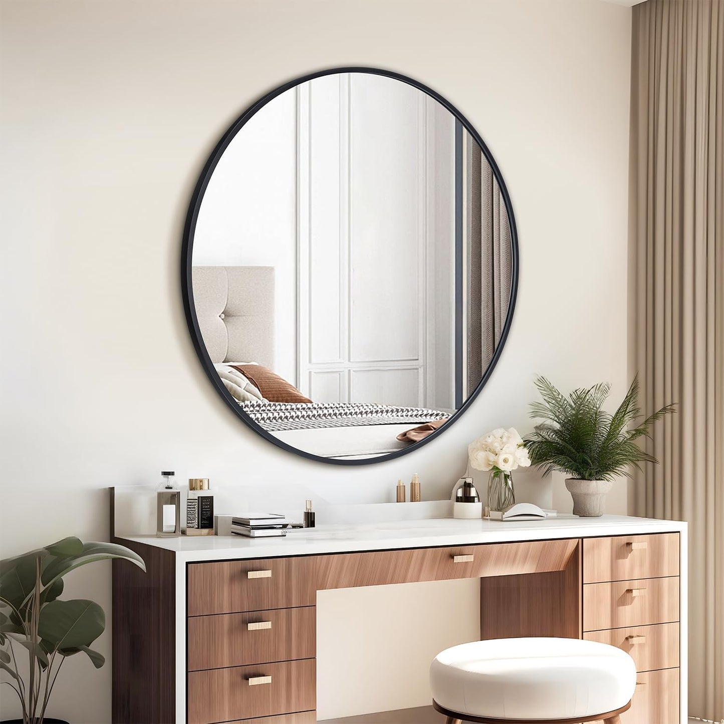 Simple Deluxe Black 20 Inch Circle Mirror
