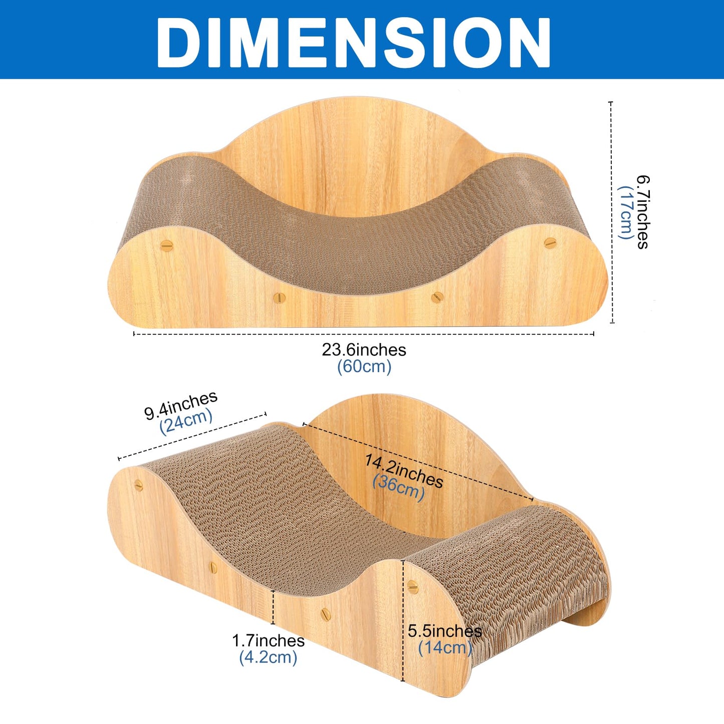 2 in 1 Cat Scratcher Cardboard Lounge Bed, Cat Scratching Pad, Durable Board Pads Prevents Furniture Damage,Large
