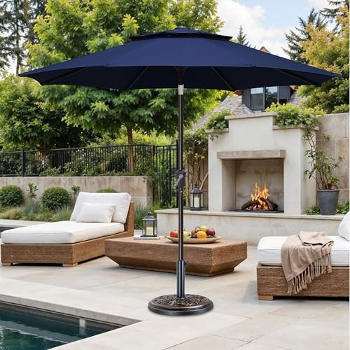 Simple Deluxe 9' Double-Layer Patio Umbrella with Push Tilt & Crank Lift, UV Protection Waterproof Sunshade for Pool/Beach/Garden Table (8 Sturdy Ribs)
