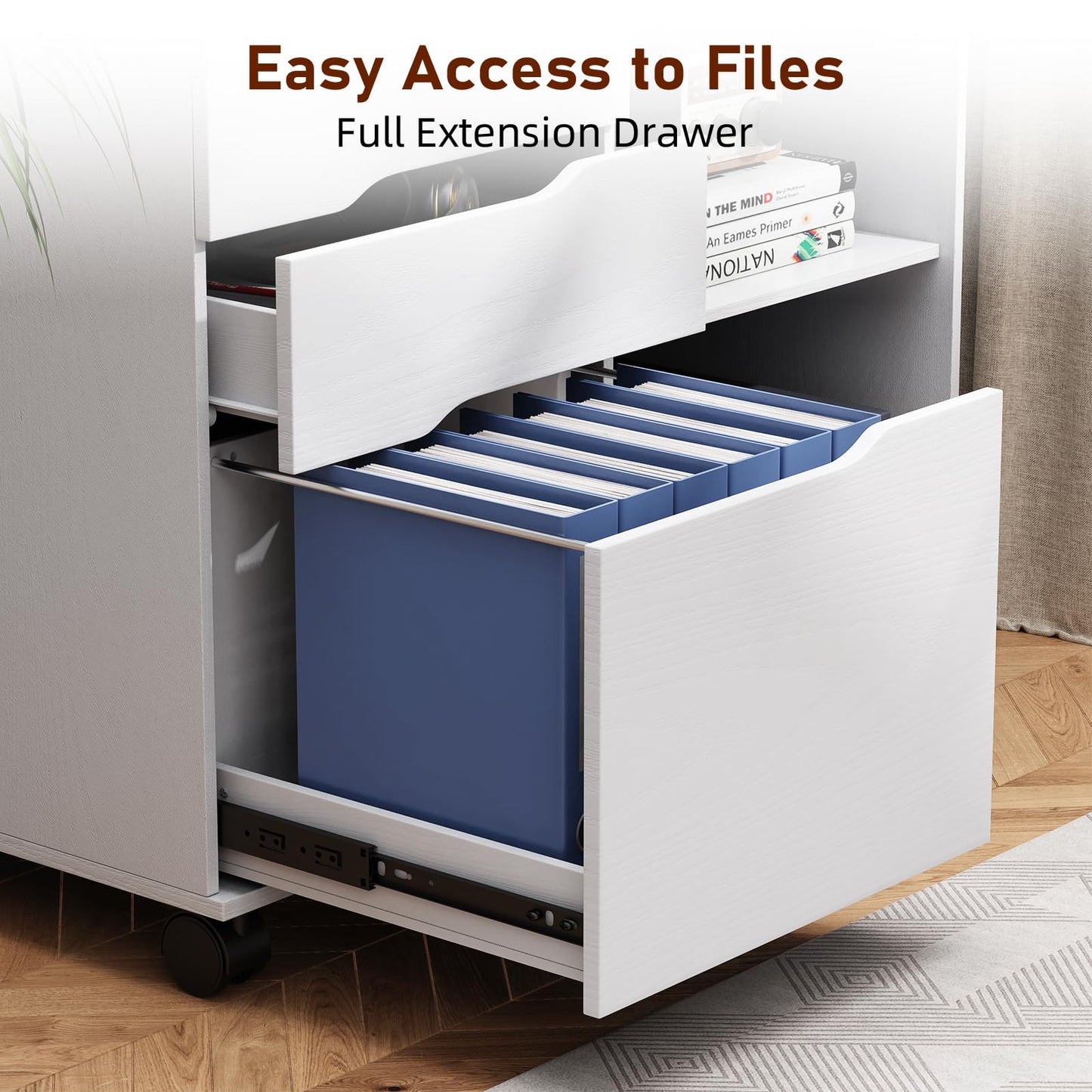 Simple Deluxe 3-Drawer File Cabinet, Lateral Mobile Filing Cabinet Wood Storage Organizer with Wheels