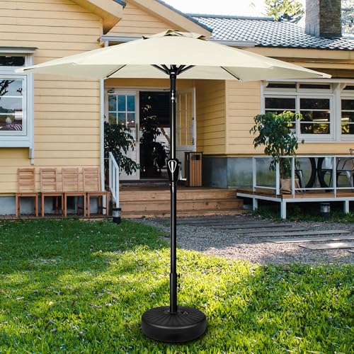 HealSmart 7.5ft Patio Umbrella with Push Button Tilt/Crank, Outdoor Table Market Yard Umbrella, 6 Sturdy Ribs for Garden, Deck, Backyard, Pool