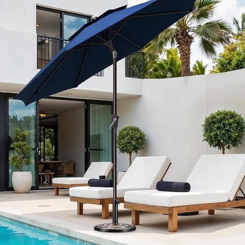 Simple Deluxe 9' Double-Layer Patio Umbrella with Push Tilt & Crank Lift, UV Protection Waterproof Sunshade for Pool/Beach/Garden Table (8 Sturdy Ribs)