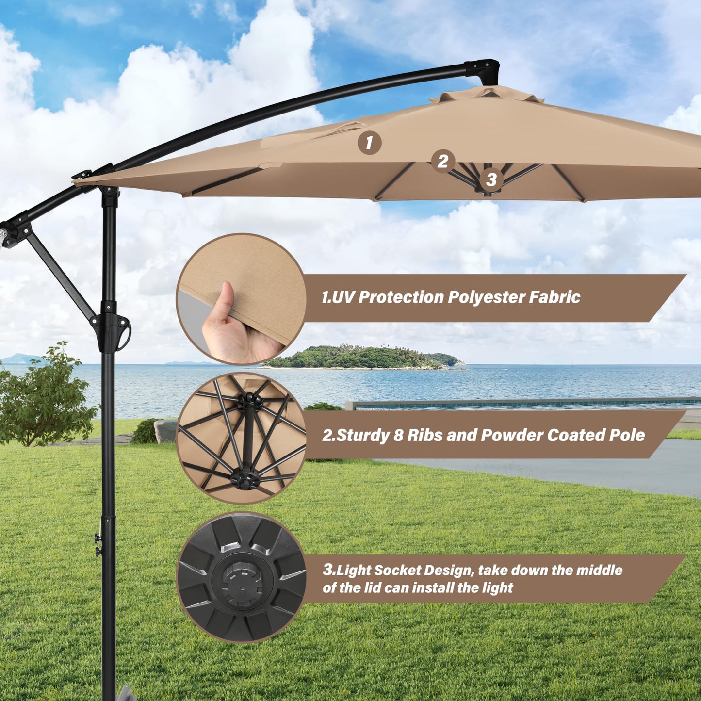 HealSmart Durable Fillable Patio Umbrella & Base for Outdoor Lawn, Deck, Poolside