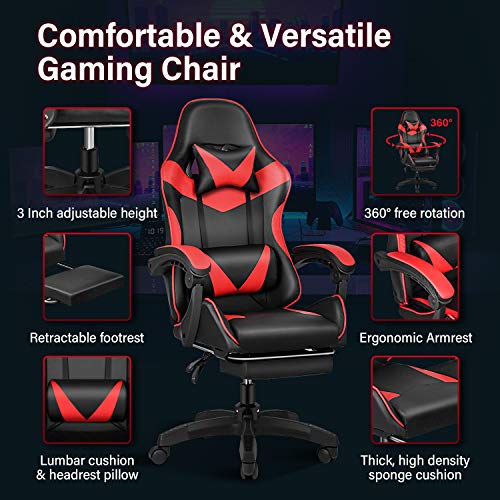 Gaming Chair, Backrest and Seat Height Adjustable Swivel Recliner Racing Office Computer Ergonomic Video Game Chair with Footrest and Lumbar Support