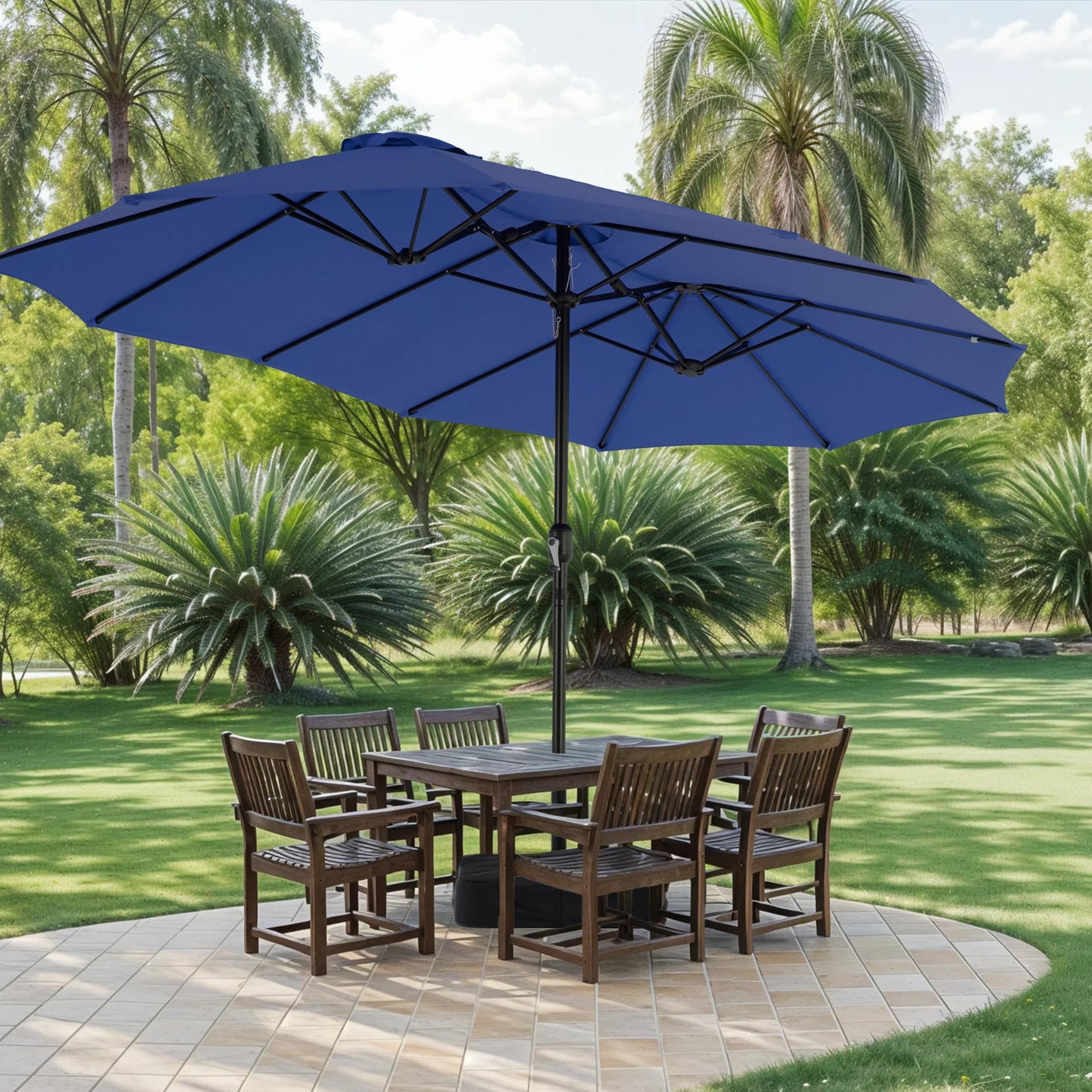 Simple Deluxe 15ft Outdoor Patio Umbrellas with Base Included, Double-Sided Rectangle Large Table Umbrella with Stand, Market Umbrellas for Poolside Backyard Lawn
