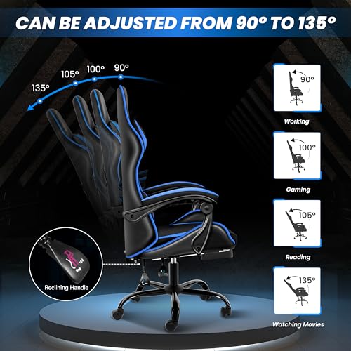 HealSmart Gaming Chair, Backrest and Seat Height Adjustable Swivel Recliner Racing Office Ergonomic Video Game Chair with Footrest