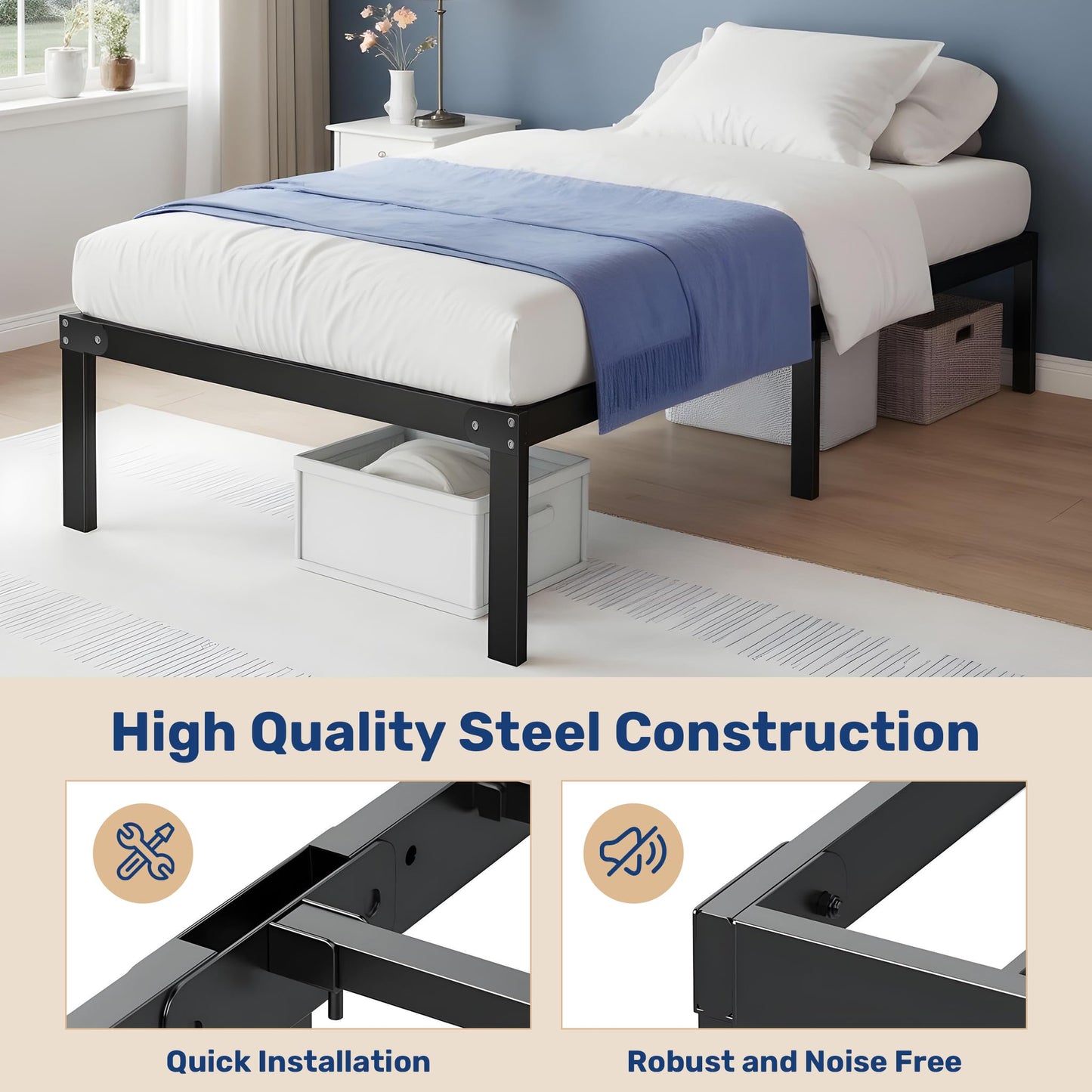 YSSOA Bed Frame, Space Under The Bed Heavy Duty Frame Bed