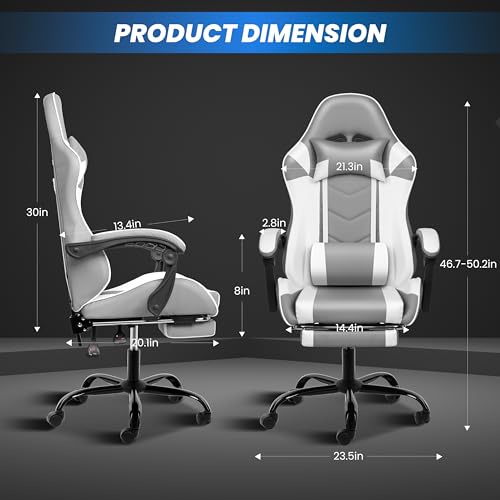 Simple Deluxe Gaming Chair, High Back Office Computer Desk Chair, Recliner Swivel Video Game Chair with Footrest, Adjustable Lumbar Support，Height Adjustable Seat and Backrest