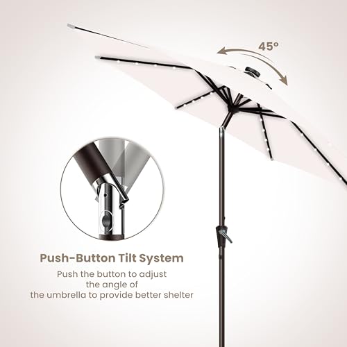 Simple Deluxe 9' Solar Patio Umbrella 32 LED Lighted Table Market Umbrellas with Push Button Tilt/Crank Outdoor Umbrella for Garden, Deck, Backyard and Pool