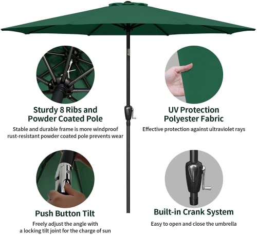 Simple Deluxe Patio Umbrella Outdoor, UV Protection Sunshade with Push Button Tilt/Crank and 8 Sturdy Ribs, for Table Garden Lawn Beach Pool