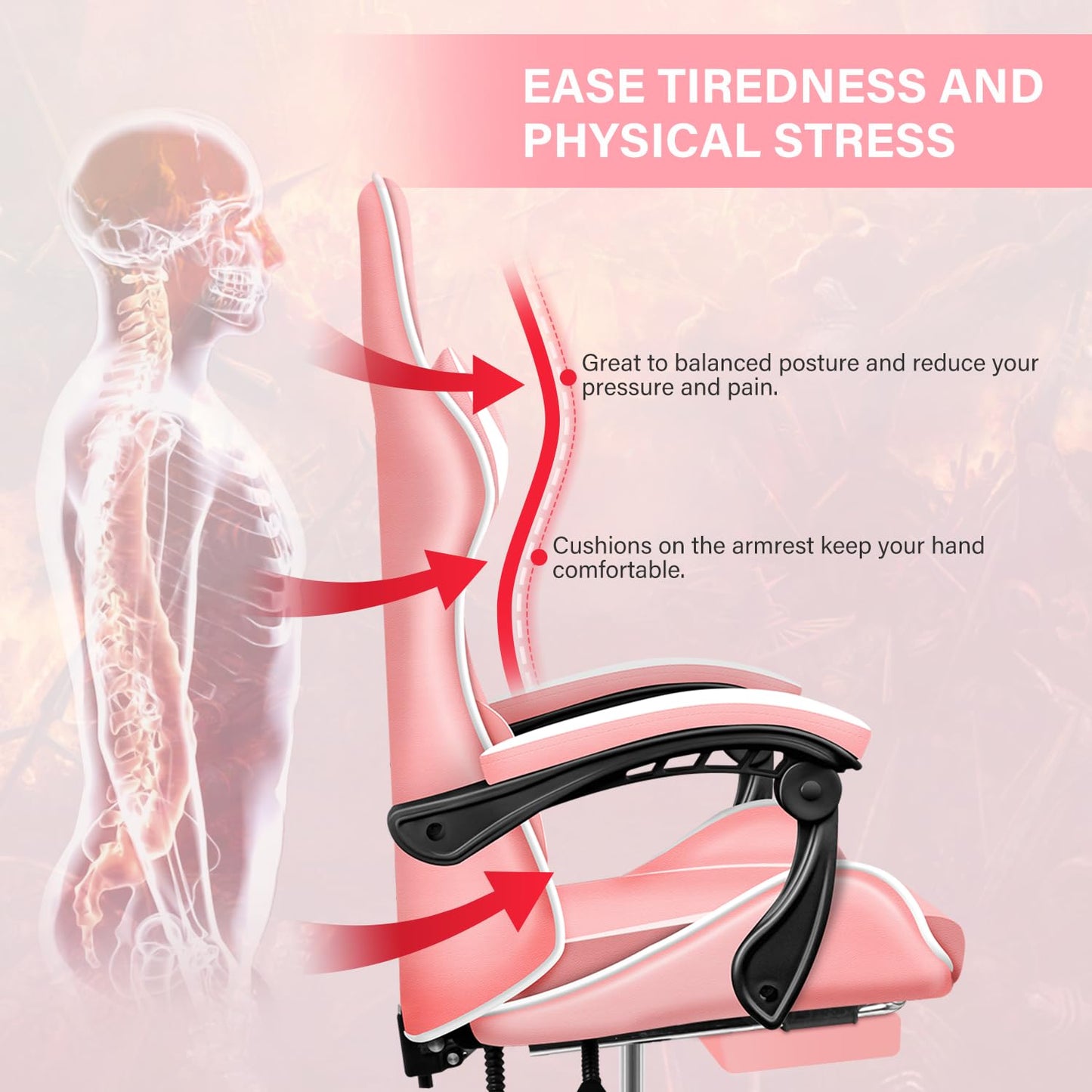 Gaming Chair, Backrest and Seat Height Adjustable Swivel Recliner Racing Office Computer Ergonomic Video Game Chair with Footrest and Lumbar Support