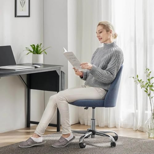 Simple Deluxe Armless Office Desk Chair, Modern Cute Swivel Vanity Chair Comfy Home Office Chairs with Wheels Height Adjustable Rolling Computer Task Stools for Living Room, Make-up, Bedroom