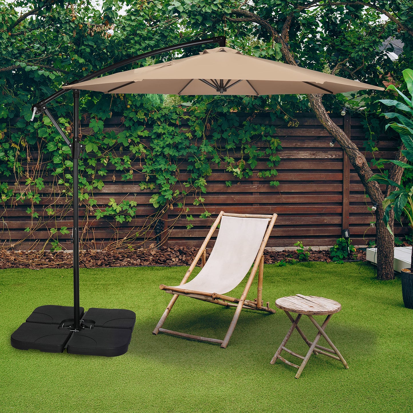 Simple Deluxe 10ft Offset Umbrella Cantilever Patio Hanging Umbrella Outdoor Market Umbrella with Crank & Cross Base Suitable for Garden, Lawn, backyard and Deck