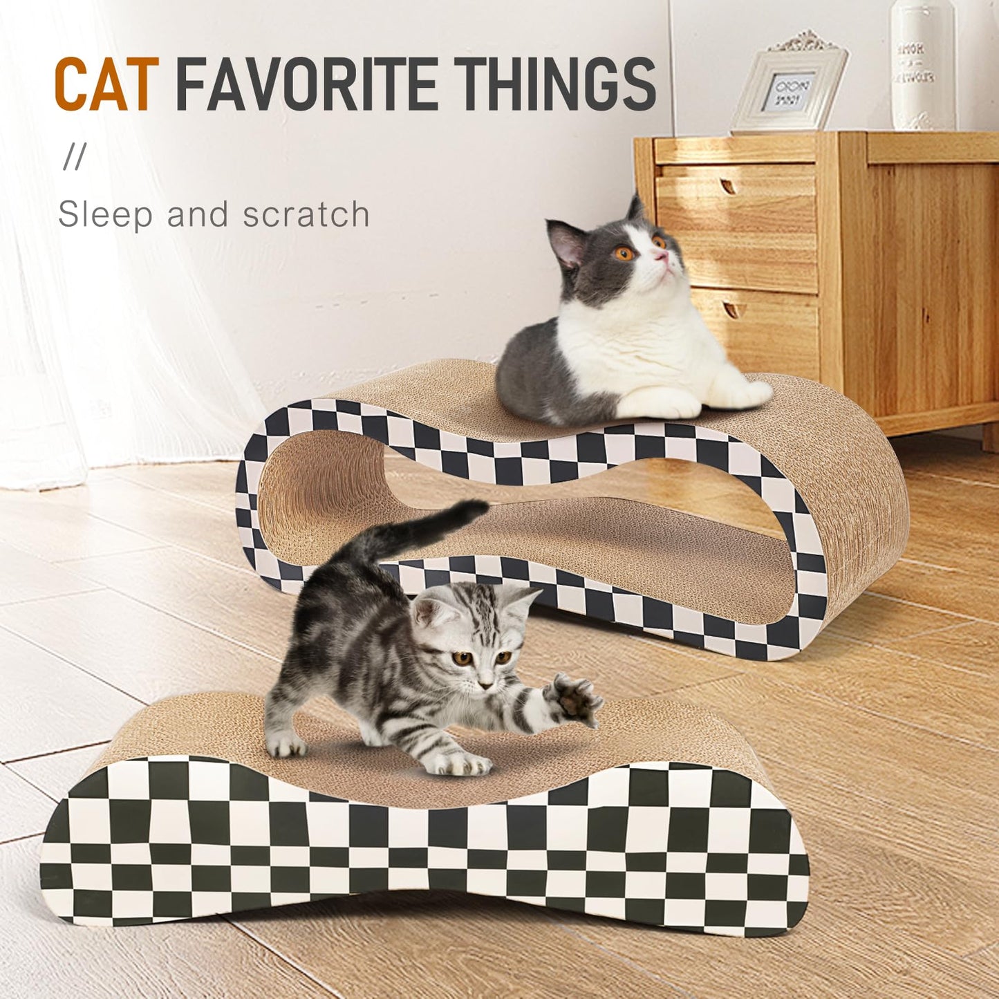 2 in 1 Cat Scratcher Cardboard Lounge Bed, Cat Scratching Pad, Durable Board Pads Prevents Furniture Damage,Large