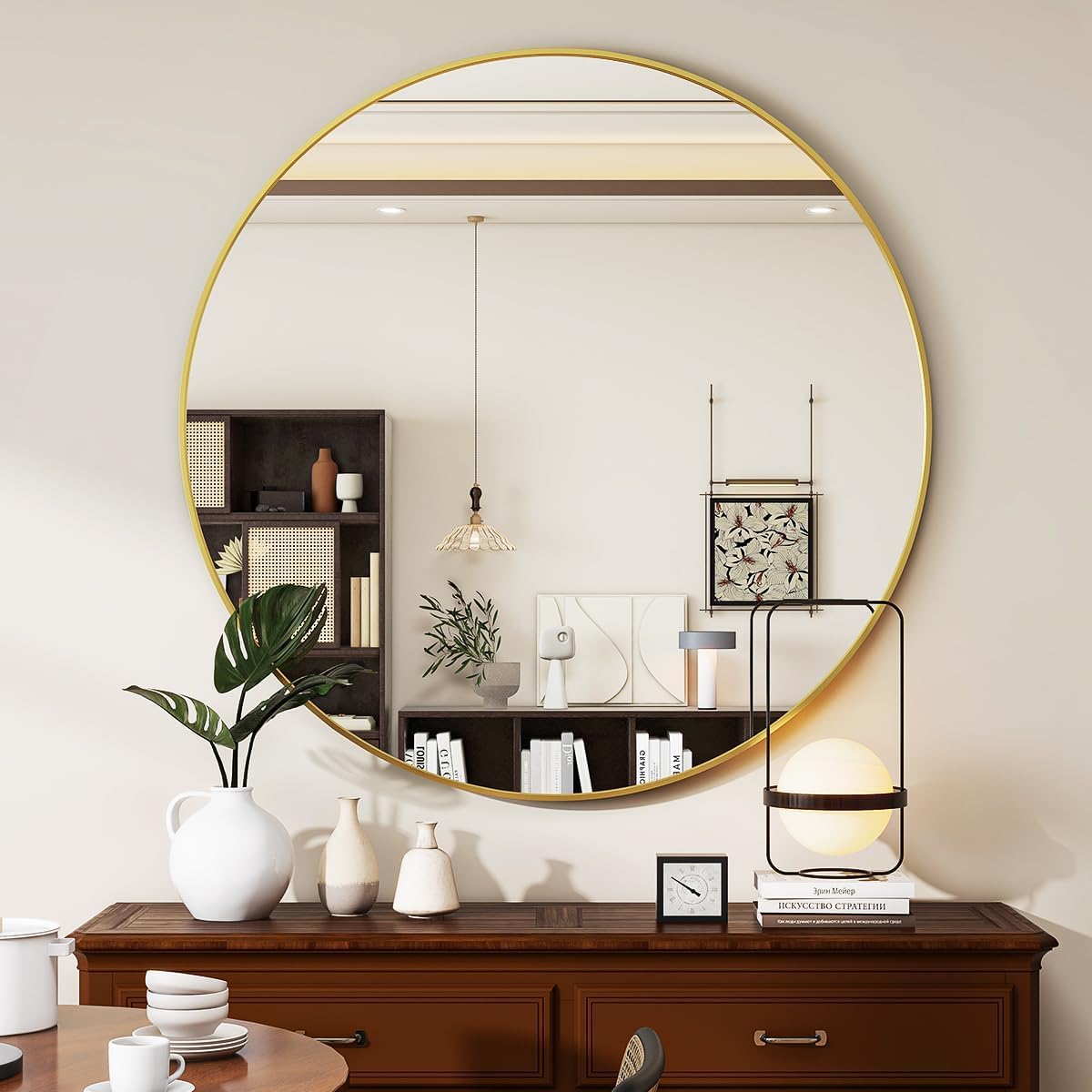 YSSOA Black 20 Inch Round Mirror