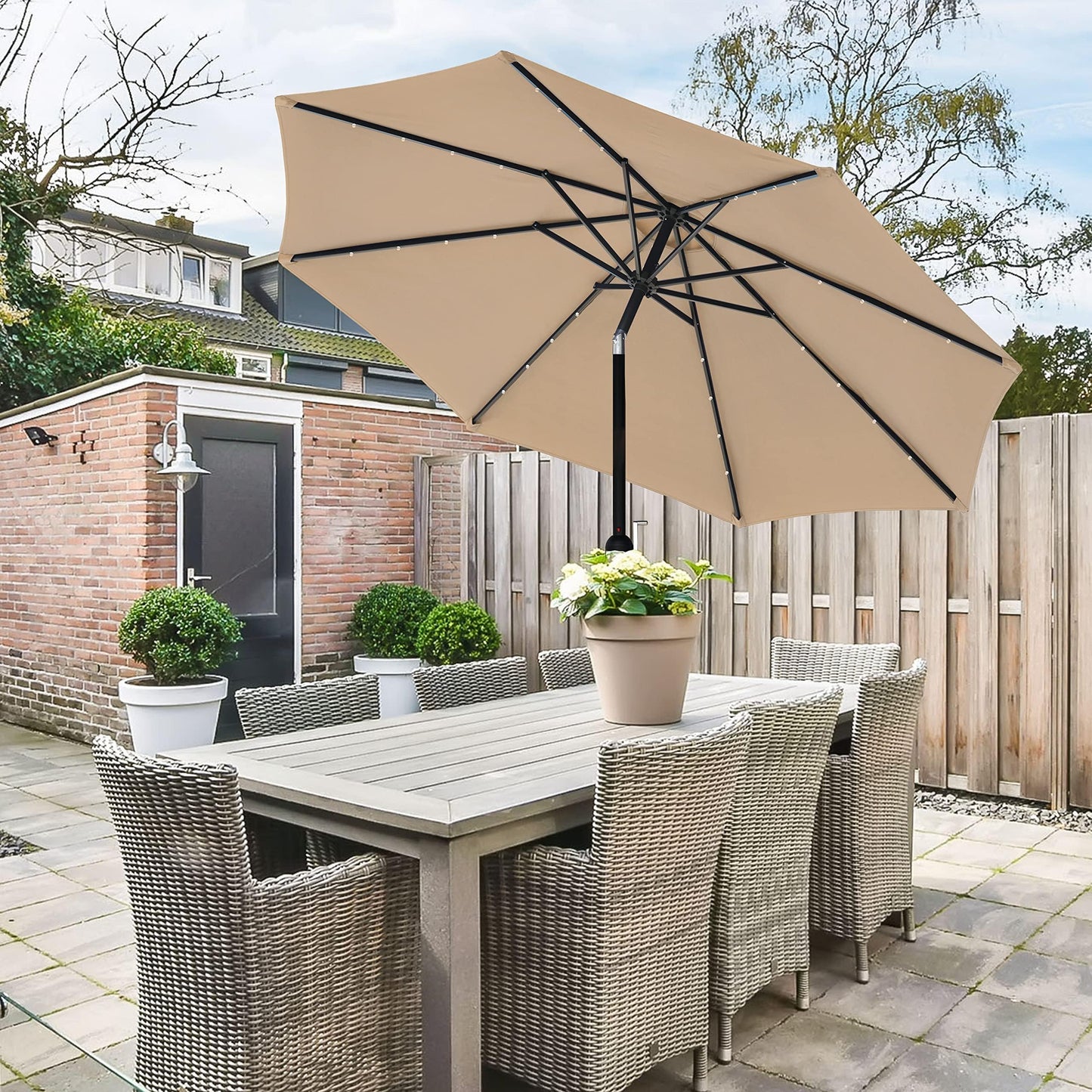 Simple Deluxe 9' Solar Umbrella 32 LED Lighted Patio Umbrella Table Market Umbrella for Garden, Deck, Backyard and Pool