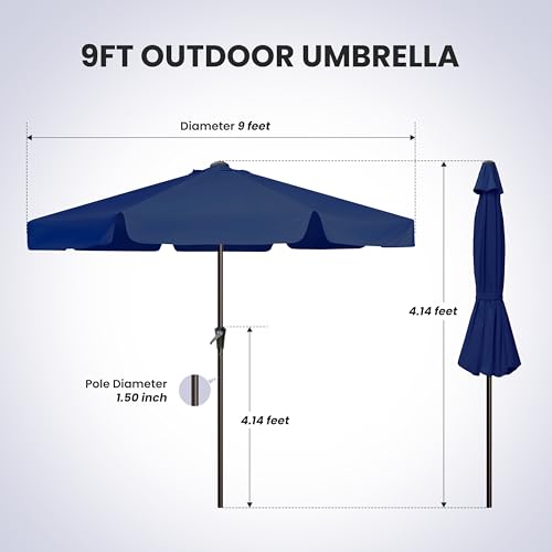 Simple Deluxe 9' Patio Umbrella with Wind-Floating Valances, Push Button Tilt & Crank Lift, UV Protection Sunshade for Table, Garden, Pool, Beach
