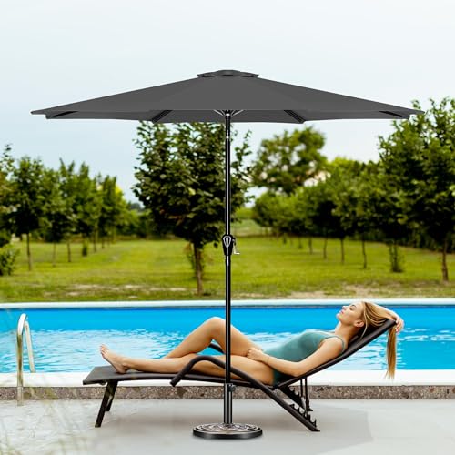 Simple Deluxe 9FT Outdoor Patio Umbrella Table Market Umbrella with Push Button Tilt and Crank, 8 Sturdy Ribs, UV Protection Waterproof for Garden, Lawn, Deck, Backyard, Pool