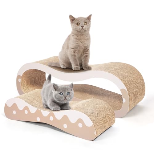 Double Cat Scratcher, 2 in 1 Infinity Cat Scratcher Cardboard Lounge Bed, Cat Scratching Post, Durable Board Pads Prevents Furniture Damage for Indoor Cats,Large,Wave