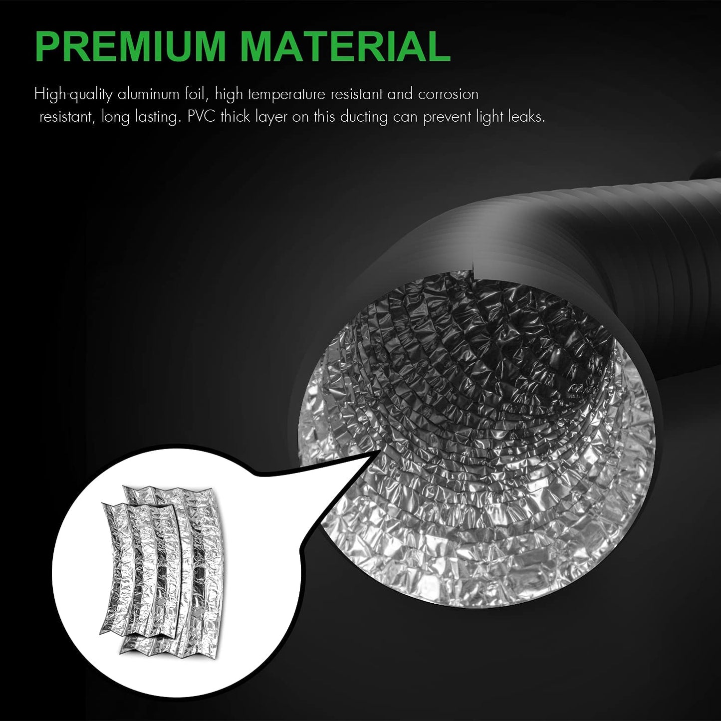 iPower Flexible Aluminum Ducting 4 Layer Protection Dryer Vent Hose for HVAC Heating Cooling Ventilation and Exhaust, 2 Clamps Included