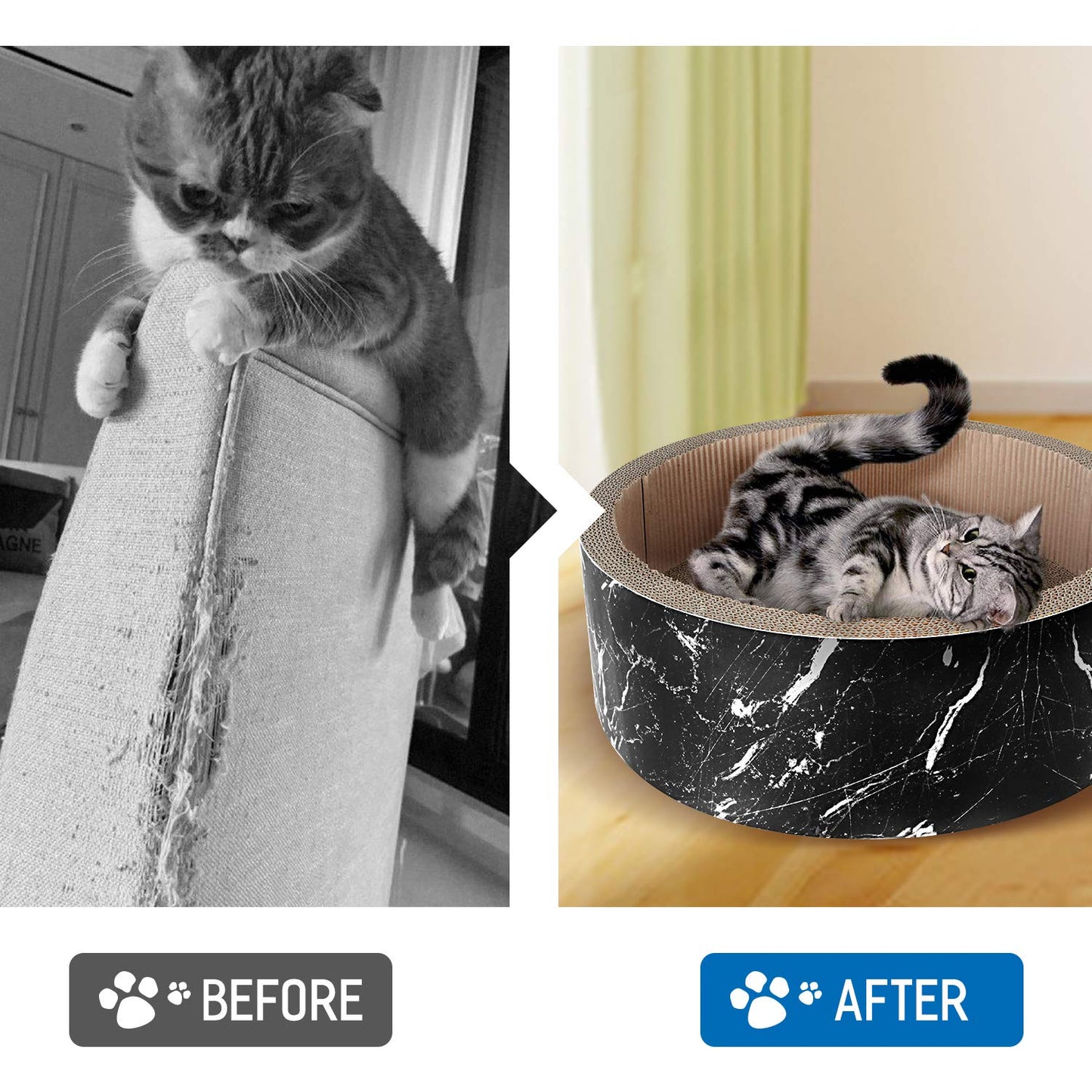2 in 1 Cat Scratcher Cardboard Lounge Bed, Cat Scratching Pad, Durable Board Pads Prevents Furniture Damage,Large