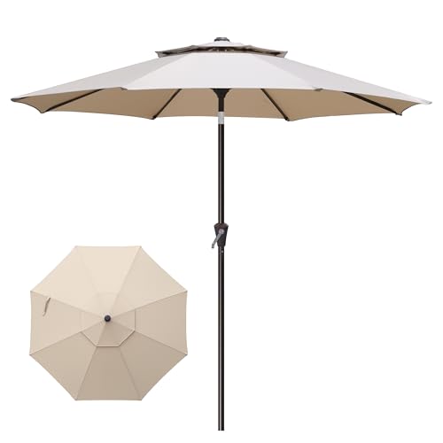 Simple Deluxe 9' Double-Layer Patio Umbrella with Push Tilt & Crank Lift, UV Protection Waterproof Sunshade for Pool/Beach/Garden Table (8 Sturdy Ribs)