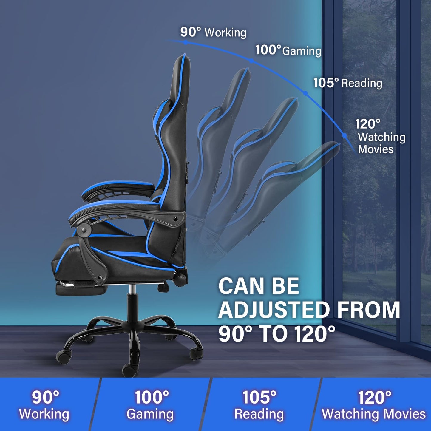 Gaming Chair, Backrest and Seat Height Adjustable Swivel Recliner Racing Office Computer Ergonomic Video Game Chair with Footrest and Lumbar Support