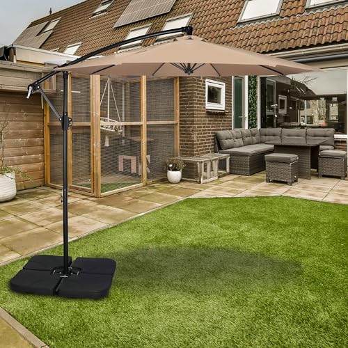 Simple Deluxe 10ft Offset Umbrella Cantilever Patio Hanging Umbrella with Crank & Cross Base Suitable for Garden, Lawn, Tan