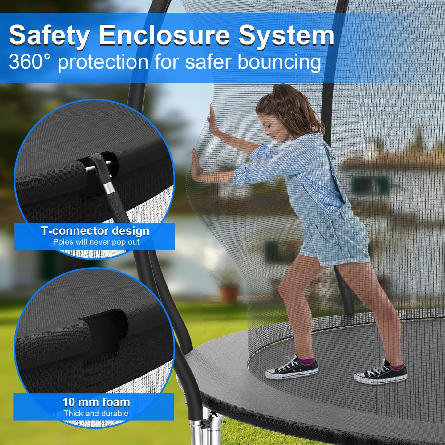 Simple Deluxe Trampoline for Kids with Safety Enclosure Net 12FT Wind Stakes Simple Deluxe 400LBS Weight Capacity Outdoor Backyards Trampolines with Non-Slip Ladder for Children Adults Family, Black