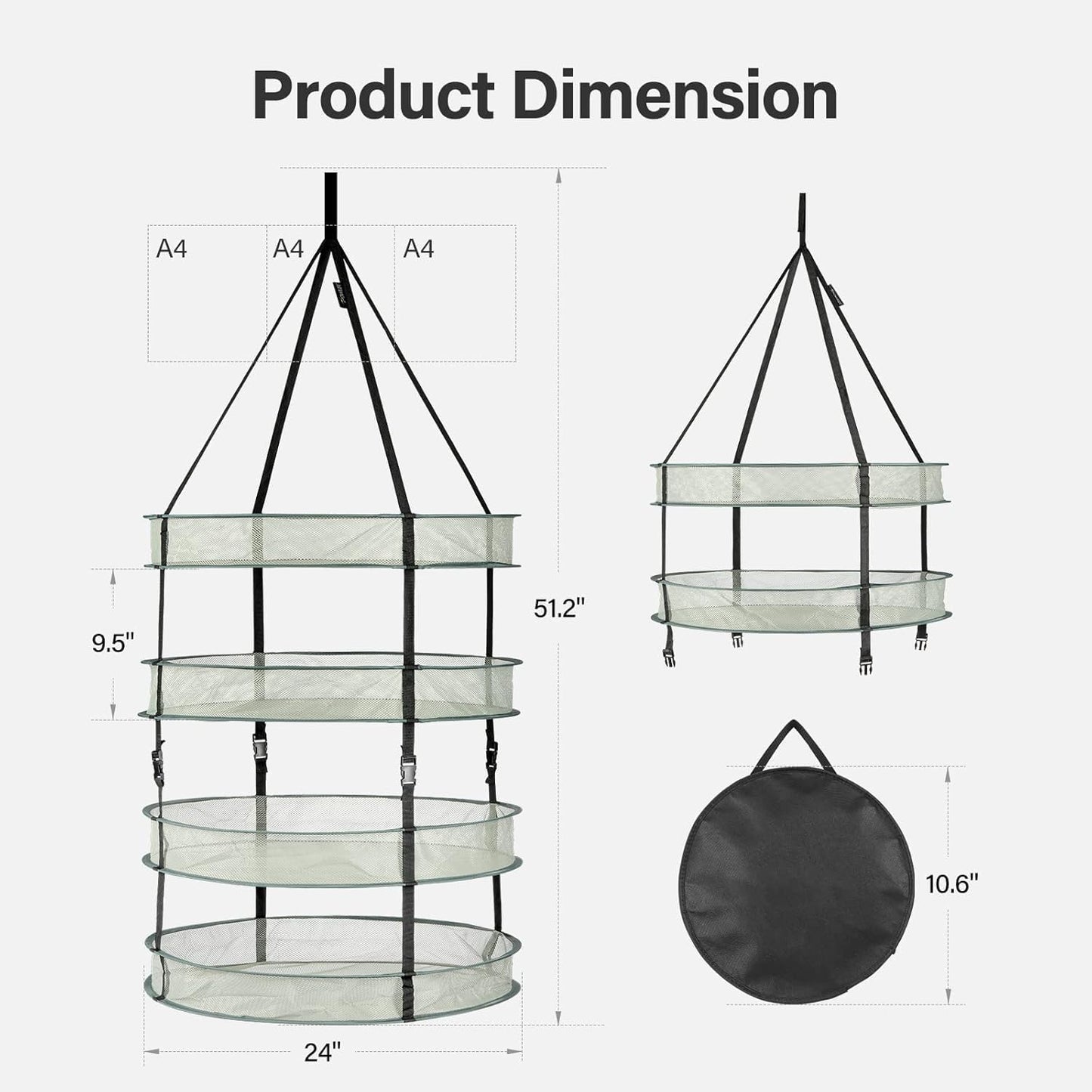 YSSOA Herb Drying Rack Zippered Hanging Dryer with Garden Pruning Shear and Hook for Hydroponics Herb, Plant, Seed, Bud