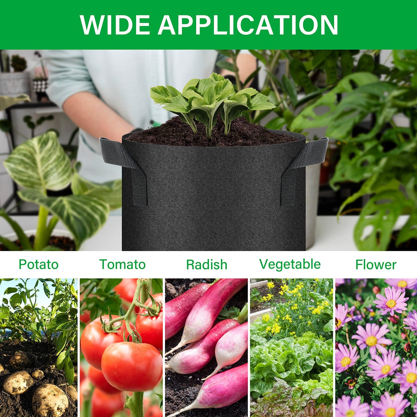 YSSOA Nonwoven Fabric Plant Pots with Handles,