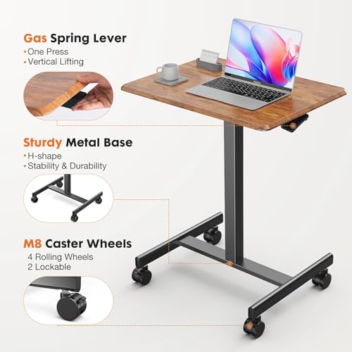 YSSOA Mobile Small Standing Desk - Rolling Desk with Adjustable Height and Lockable Wheels, Sit-Stand Laptop Table, Portable Computer Workstation