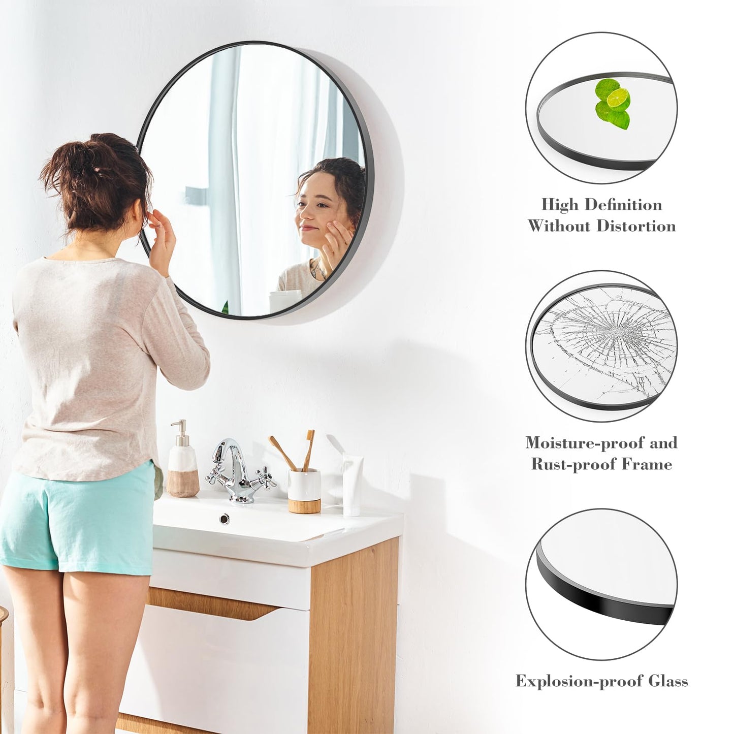 Simple Deluxe Black 20 Inch Circle Mirror