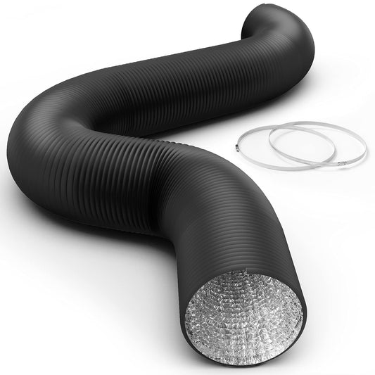 iPower Flexible Aluminum Ducting 4 Layer Protection Dryer Vent Hose for HVAC Heating Cooling Ventilation and Exhaust, 2 Clamps Included
