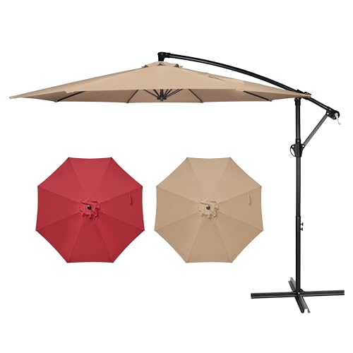 Simple Deluxe 10ft Offset Umbrella Cantilever Patio Hanging Umbrella with Crank & Cross Base Suitable for Garden, Lawn, Tan