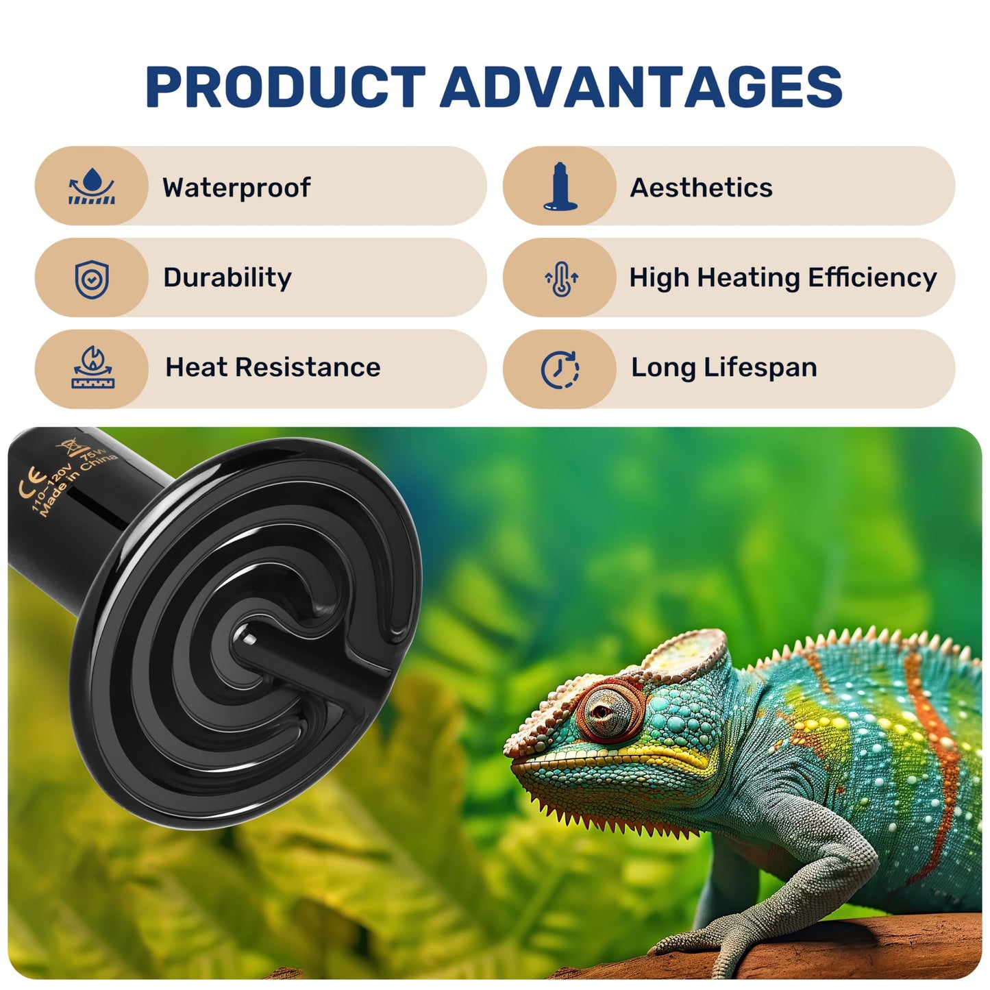 YSSOA Reptile Heat Lamp, Ceramic No Light Emitting Heat Bulbs, Suitable for Snake/Lizard/Spider, Incubating Chicken and Plant Growth