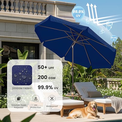 Simple Deluxe 9' Patio Umbrella with Wind-Floating Valances, Push Button Tilt & Crank Lift, UV Protection Sunshade for Table, Garden, Pool, Beach