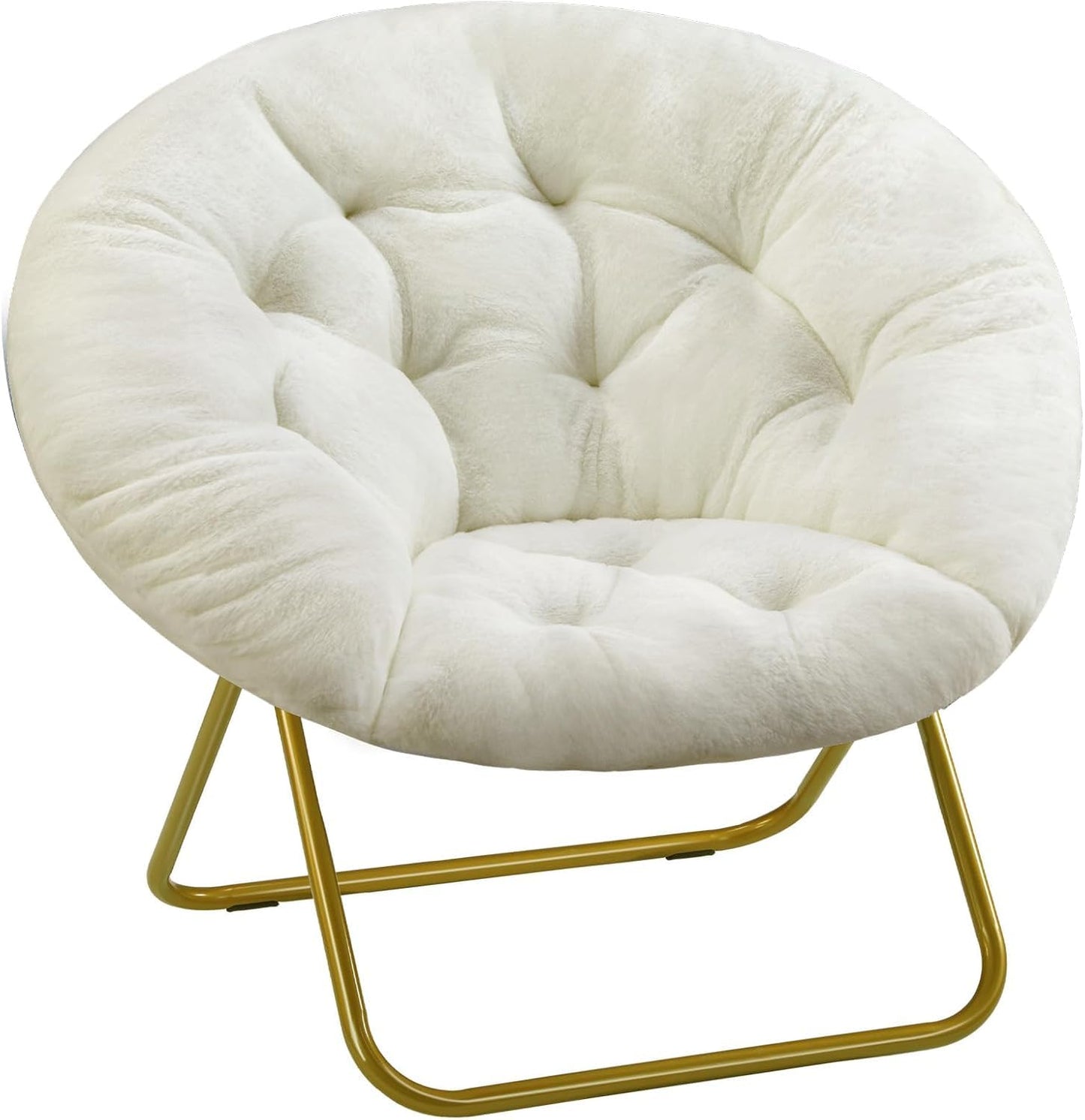 YSSOA Faux Fur Saucer Chair Comfy Lounge Chair for Bedroom Living Room, Folding Chair Upholstered Dorm Chair Papasan Chair Cozy Flexible Reading Chair for Adults Teens Kids