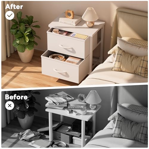 Simple Deluxe Nightstand 2 Drawers Dresser for Bedroom, Night Stand Set 2, 3-Tier Bedside Table with Fabric Bins, End Table for Living Room, Wood top Load-Bearing up to 44 lb
