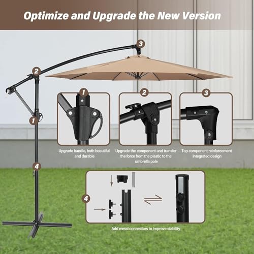 Simple Deluxe 10ft Offset Umbrella Cantilever Patio Hanging Umbrella Outdoor Market Umbrella with Crank & Cross Base Suitable for Garden, Lawn, backyard and Deck
