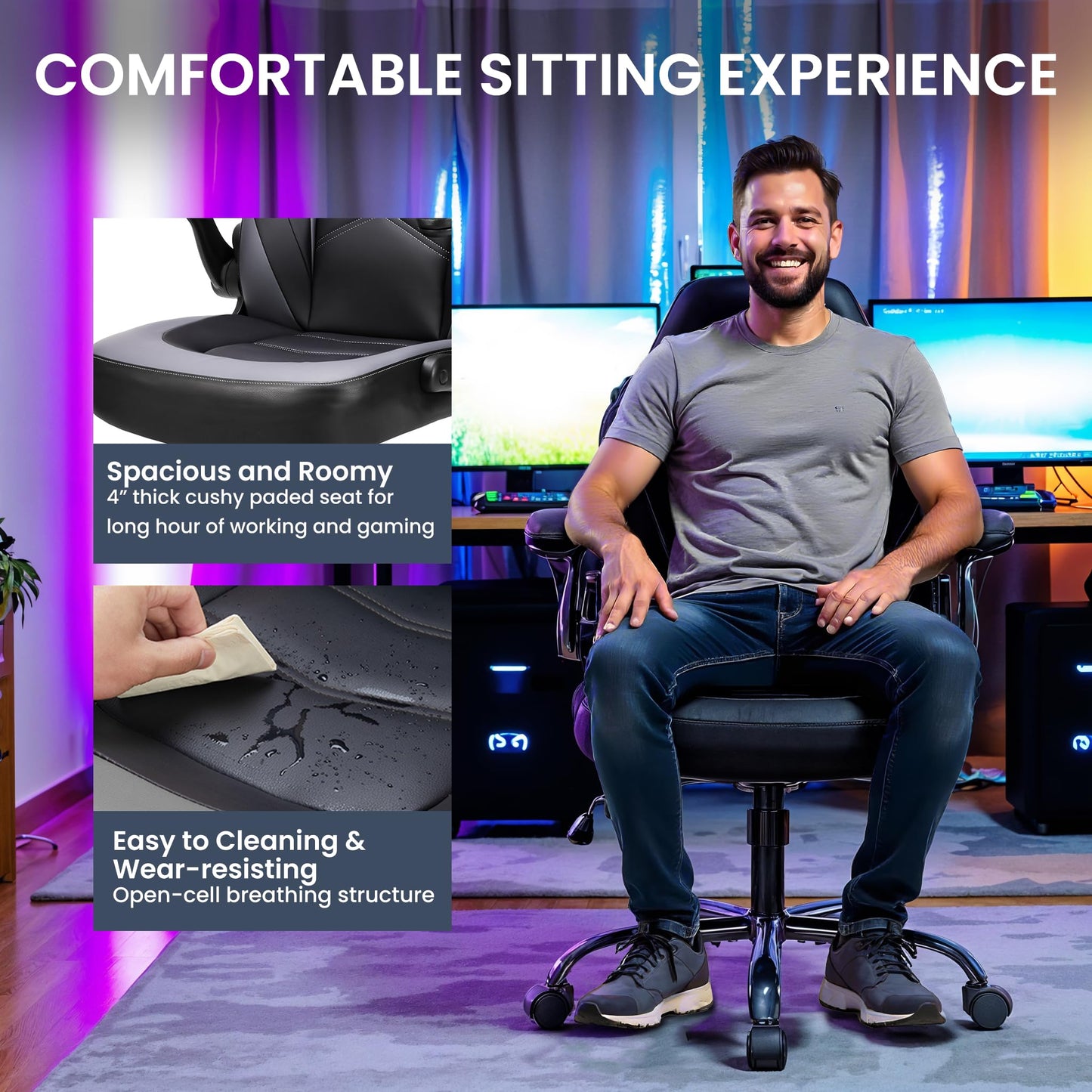 Gaming Chair, Backrest and Seat Height Adjustable Swivel Recliner Racing Office Computer Ergonomic Video Game Chair with Footrest and Lumbar Support