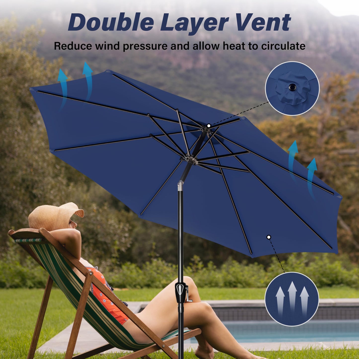 YSSOA 9ft/10ft Outdoor Market Patio Umbrella with 8 Sturdy Ribs, Tilt/Crank Push Button for Garden, Deck, Backyard and Pool