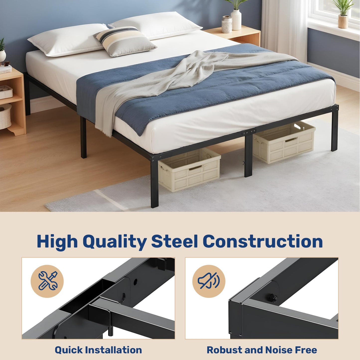 YSSOA Bed Frame, Space Under The Bed Heavy Duty Frame Bed