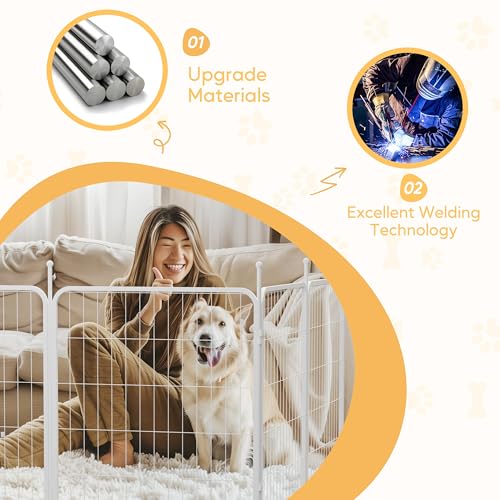 HealSmart Dog Playpen Indoor, Puppy Playpen Indoor for Yard, Camping, 32" Height 8 Panels Heavy Duty Dog Pen for Small/Medium Dogs, White