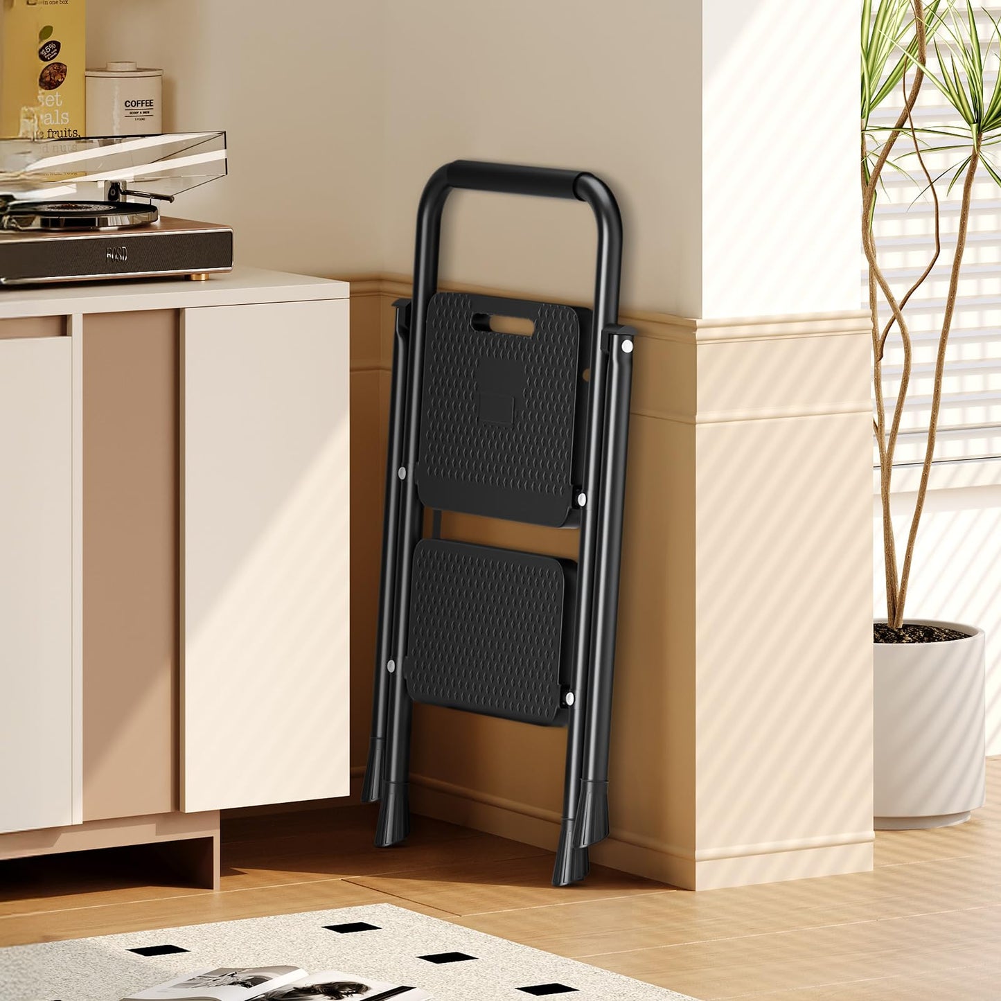 Simple Deluxe 3 Step Ladder, Step Stool Foldable, 800lbs Portable Ladder with Wide Anti-Slip Pedal, Step Stool for Adults, Lightweight Step Ladder for Home Kitchen and Outdoor